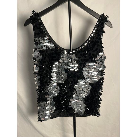 Cyn Les Vintage Sequin Wool Top – Size Small Black Silver Heavy Beaded Tank - Picture 3 of 6